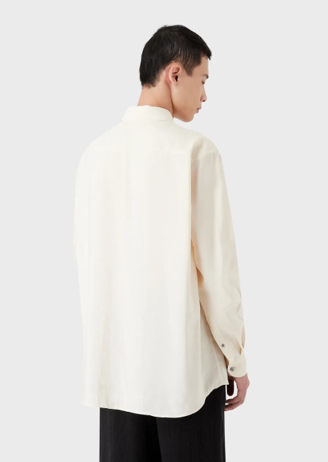 bărbați R802G1088 cămașă din modal cu finisaj neted, cu plasture de palmier Armani alb