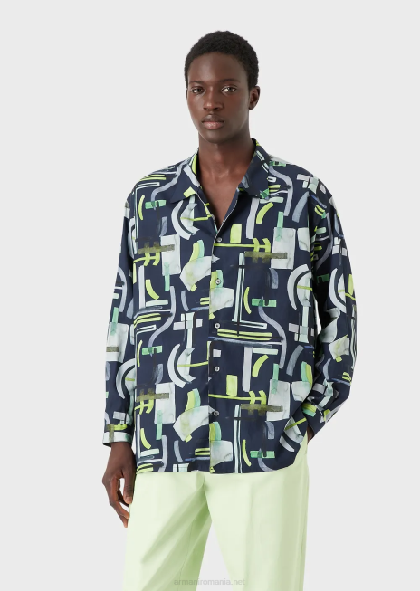 bărbați R802G1090 cămașă cu model integral din amestec de lyocell Armani model