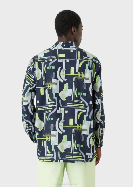 bărbați R802G1090 cămașă cu model integral din amestec de lyocell Armani model