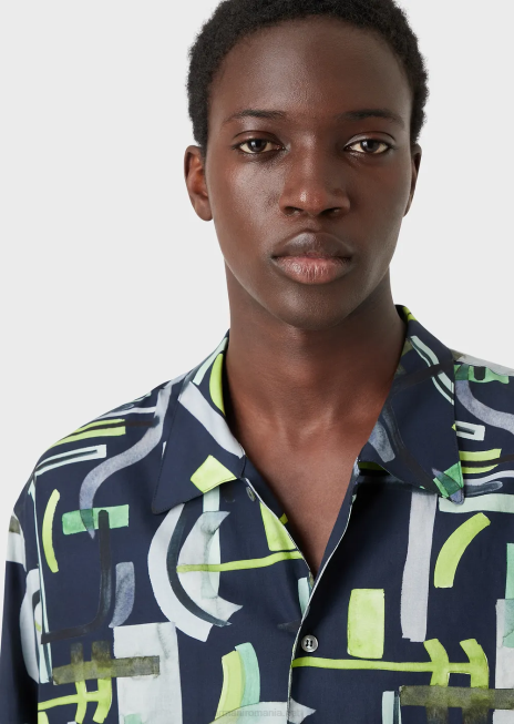 bărbați R802G1090 cămașă cu model integral din amestec de lyocell Armani model