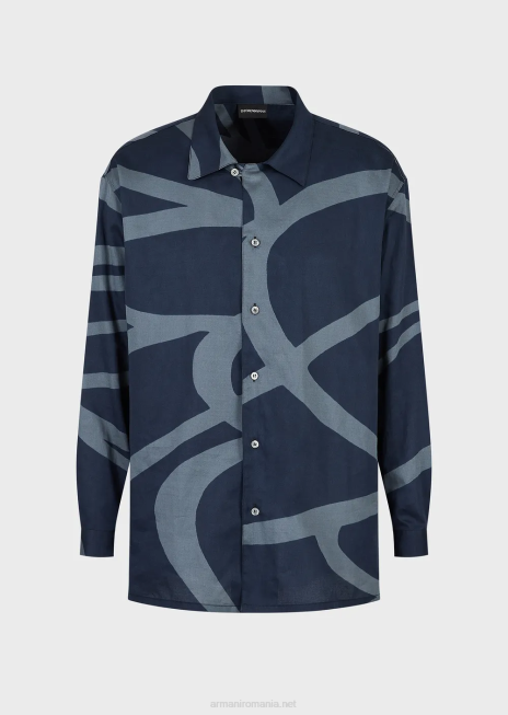 bărbați R802G1091 cămașă din bumbac cu imprimeu grafic supradimensionat Armani model