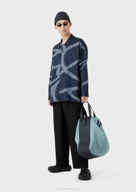 bărbați R802G1091 cămașă din bumbac cu imprimeu grafic supradimensionat Armani model