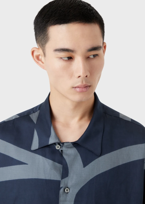 bărbați R802G1091 cămașă din bumbac cu imprimeu grafic supradimensionat Armani model