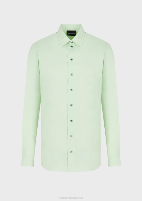 bărbați R802G1092 cămașă din țesătură tehnică elastică Armani verde deschis