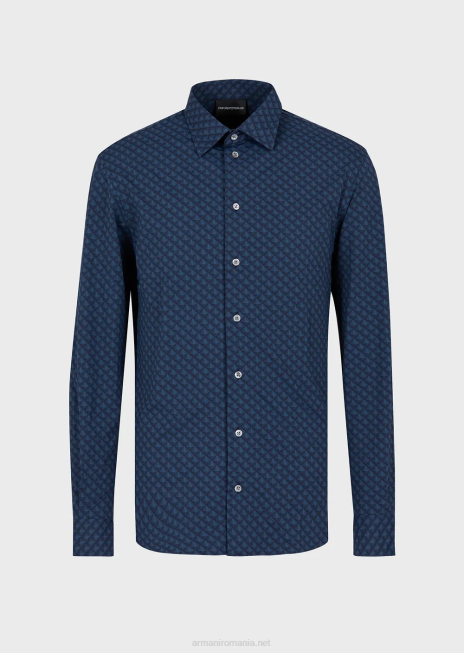 bărbați R802G1094 cămașă elastică dintr-o țesătură reciclată cu imprimeu de cravată Armani albastru