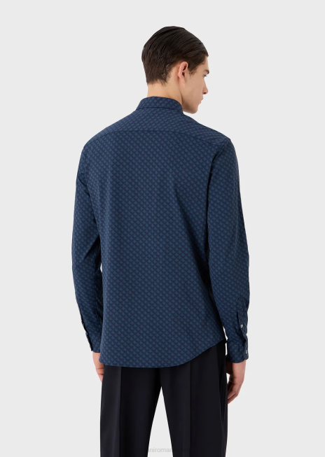 bărbați R802G1094 cămașă elastică dintr-o țesătură reciclată cu imprimeu de cravată Armani albastru