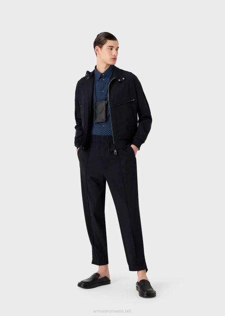 bărbați R802G1094 cămașă elastică dintr-o țesătură reciclată cu imprimeu de cravată Armani albastru