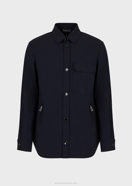bărbați R802G1095 cămașă din nailon tehnic bielastic cu buzunare Armani albastru marin