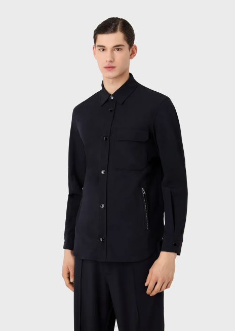 bărbați R802G1095 cămașă din nailon tehnic bielastic cu buzunare Armani albastru marin