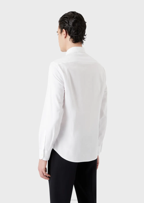 bărbați R802G1096 cămașă din bumbac cu logo-ul semnăturii jacquard Armani alb