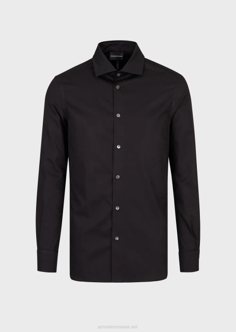 bărbați R802G1097 cămașă din bumbac cu logo-ul semnăturii jacquard Armani negru