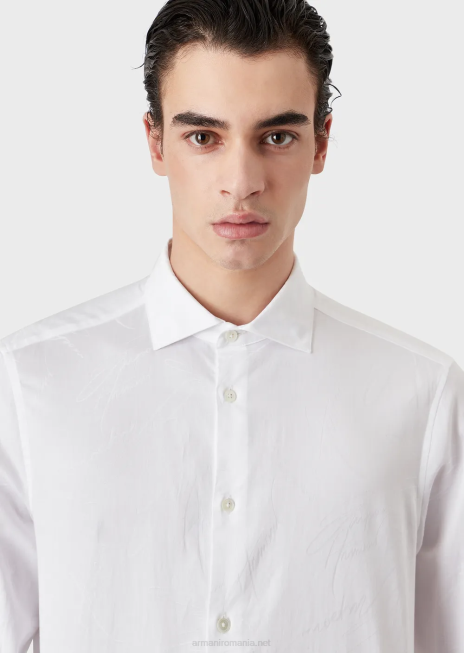 bărbați R802G1097 cămașă din bumbac cu logo-ul semnăturii jacquard Armani negru