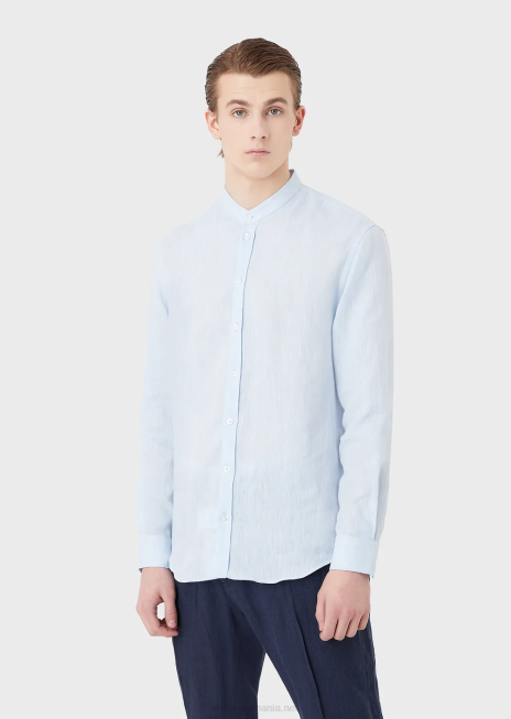 bărbați R802G1098 cămașă din in cambray cu guler guru Armani azur