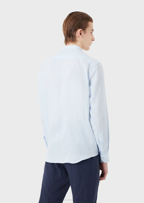 bărbați R802G1098 cămașă din in cambray cu guler guru Armani azur