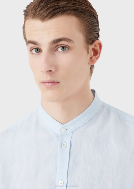 bărbați R802G1098 cămașă din in cambray cu guler guru Armani azur