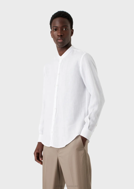 bărbați R802G1099 cămașă din in cambray cu guler guru Armani alb