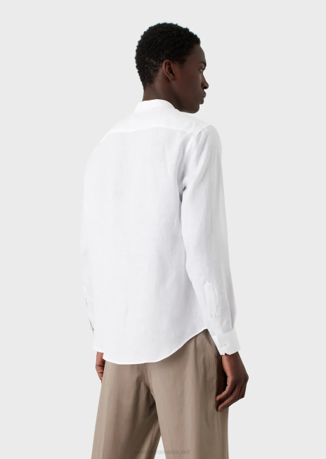 bărbați R802G1099 cămașă din in cambray cu guler guru Armani alb