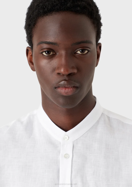 bărbați R802G1099 cămașă din in cambray cu guler guru Armani alb