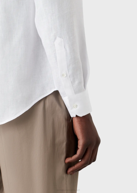 bărbați R802G1099 cămașă din in cambray cu guler guru Armani alb