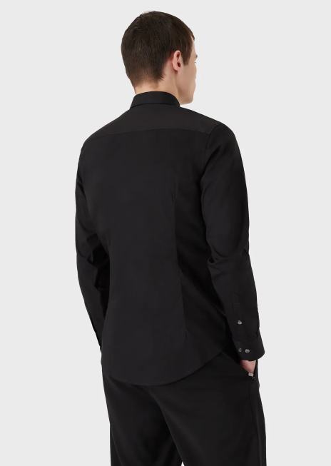 bărbați R802G1100 cămașă elastică din amestec de nailon cu vultur brodat Armani negru