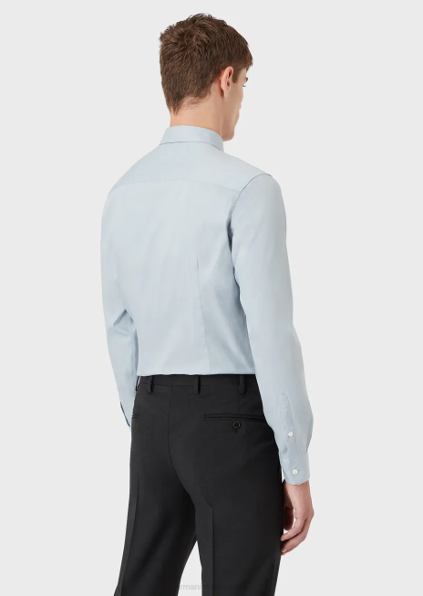 bărbați R802G1101 cămașă elastică din amestec de nailon cu vultur brodat Armani azur