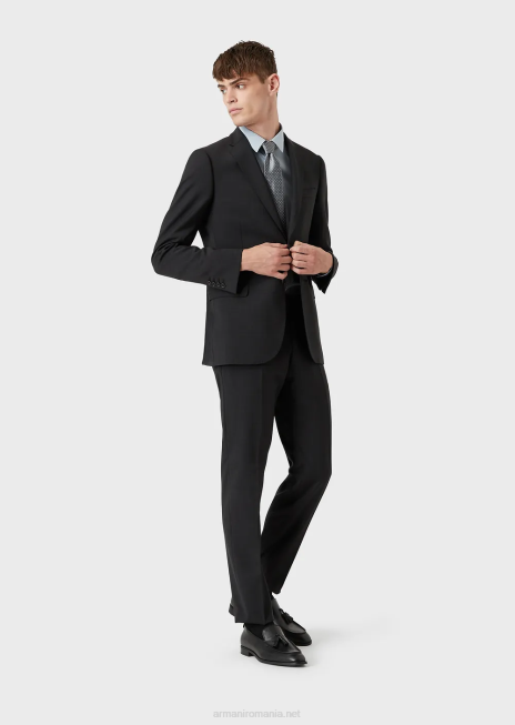 bărbați R802G1101 cămașă elastică din amestec de nailon cu vultur brodat Armani azur