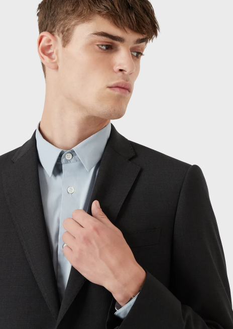 bărbați R802G1101 cămașă elastică din amestec de nailon cu vultur brodat Armani azur