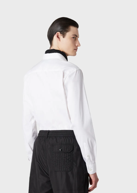 bărbați R802G1102 cămașă elastică din amestec de nailon cu vultur brodat Armani alb