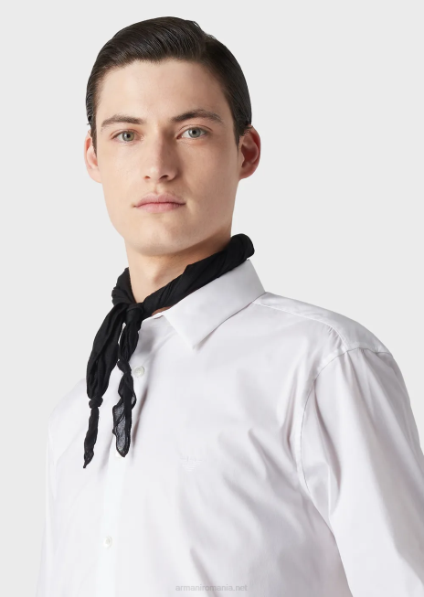 bărbați R802G1102 cămașă elastică din amestec de nailon cu vultur brodat Armani alb