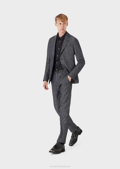 bărbați R802G1103 cămașă elastică din amestec de nailon cu vultur brodat Armani albastru miezul nopții