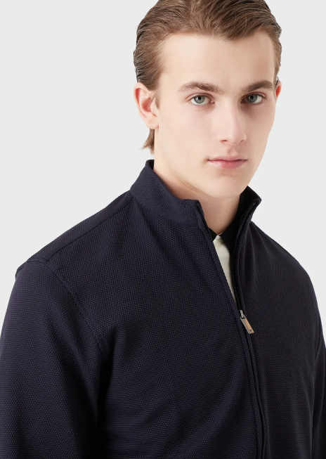 bărbați R802G1104 cămașă/jachetă cu guler nehru cu fermoar complet din jerseu tehnic stretch 3d Armani albastru marin