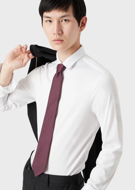 bărbați R802G1107 cămașă din jerseu din amestec tencel Armani alb