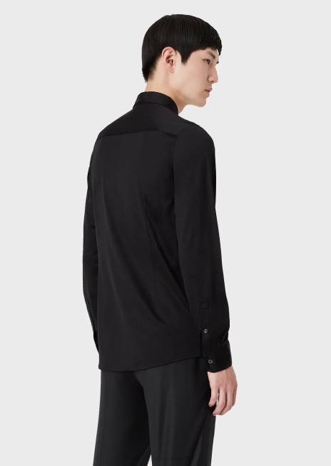 bărbați R802G1109 cămașă din jerseu din amestec tencel Armani negru