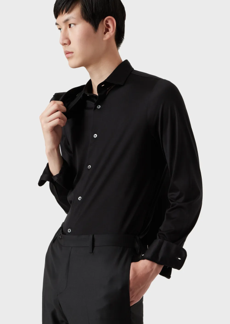 bărbați R802G1109 cămașă din jerseu din amestec tencel Armani negru