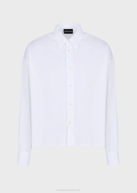 bărbați R802G1111 cămașă cu tiv asimetric din satin ușor de bumbac Armani alb