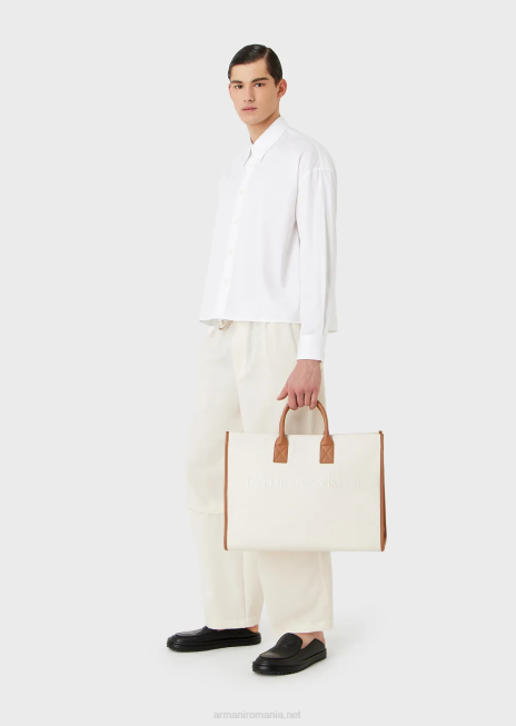 bărbați R802G1111 cămașă cu tiv asimetric din satin ușor de bumbac Armani alb