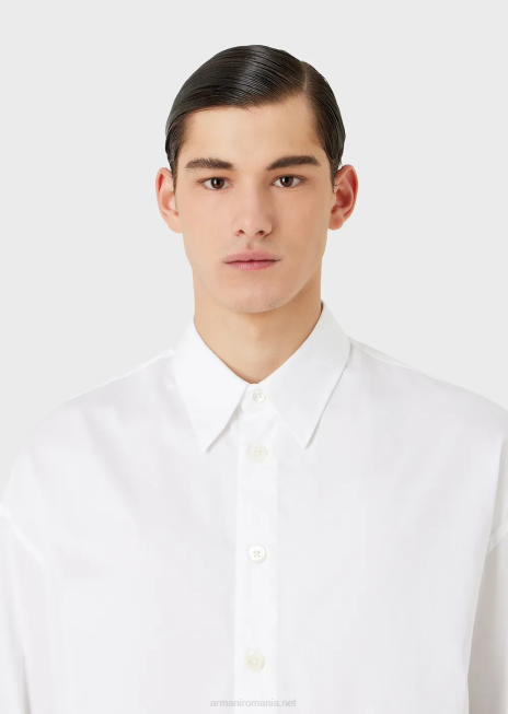 bărbați R802G1111 cămașă cu tiv asimetric din satin ușor de bumbac Armani alb