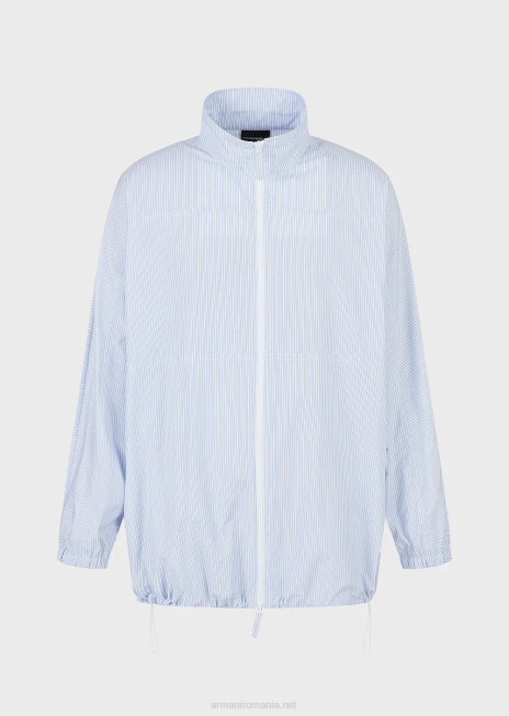 bărbați R802G1115 jachetă cămașă cu fermoar complet din popelin în dungi, cu logo și imprimeu siren Armani azur