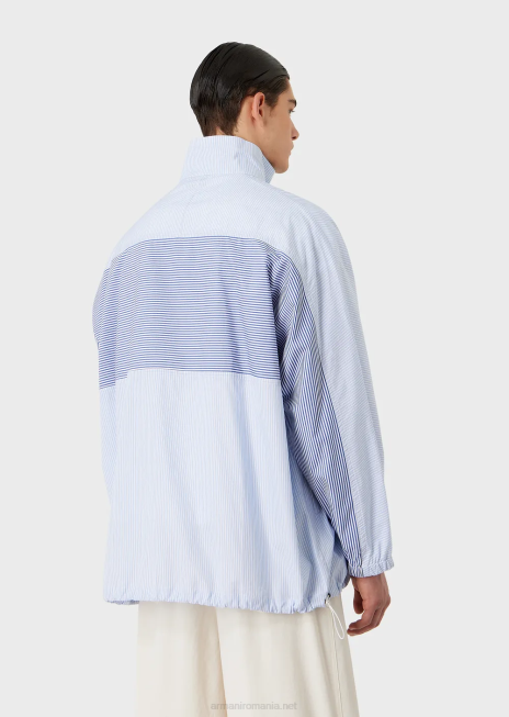 bărbați R802G1115 jachetă cămașă cu fermoar complet din popelin în dungi, cu logo și imprimeu siren Armani azur