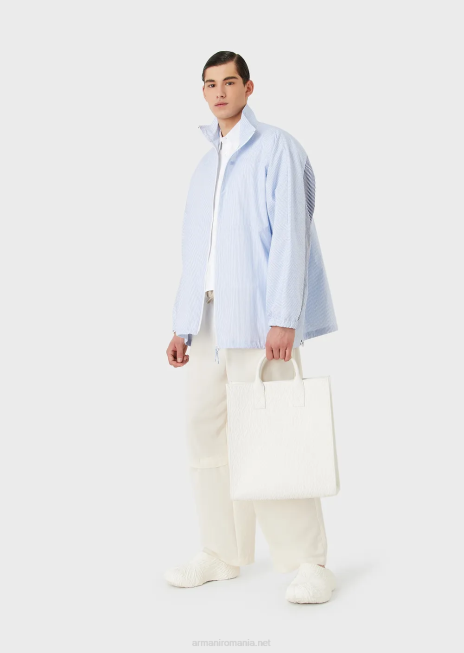 bărbați R802G1115 jachetă cămașă cu fermoar complet din popelin în dungi, cu logo și imprimeu siren Armani azur