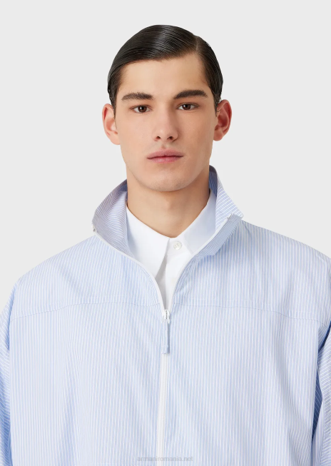 bărbați R802G1115 jachetă cămașă cu fermoar complet din popelin în dungi, cu logo și imprimeu siren Armani azur