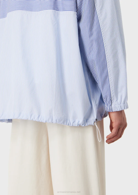 bărbați R802G1115 jachetă cămașă cu fermoar complet din popelin în dungi, cu logo și imprimeu siren Armani azur