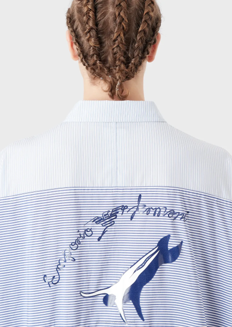 bărbați R802G1115 jachetă cămașă cu fermoar complet din popelin în dungi, cu logo și imprimeu siren Armani azur