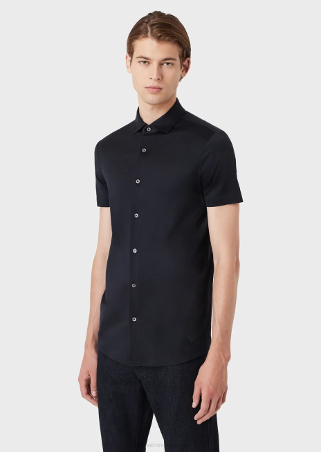 bărbați R802G1116 cămașă cu mâneci scurte din tricou din tencel Armani albastru marin