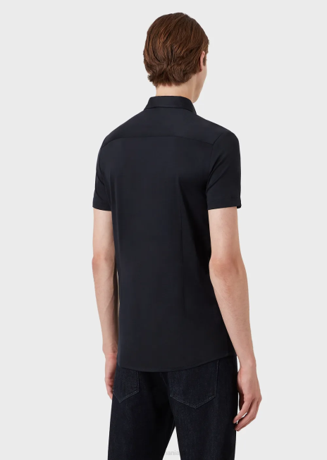 bărbați R802G1116 cămașă cu mâneci scurte din tricou din tencel Armani albastru marin