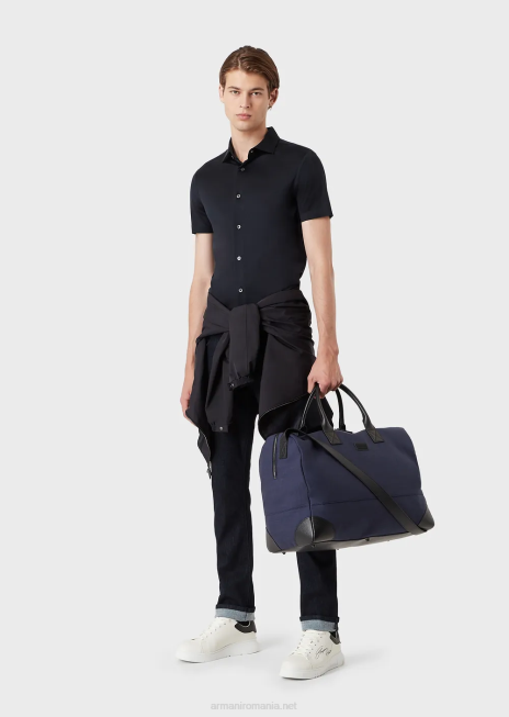 bărbați R802G1116 cămașă cu mâneci scurte din tricou din tencel Armani albastru marin