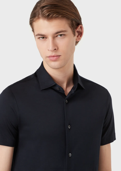 bărbați R802G1116 cămașă cu mâneci scurte din tricou din tencel Armani albastru marin