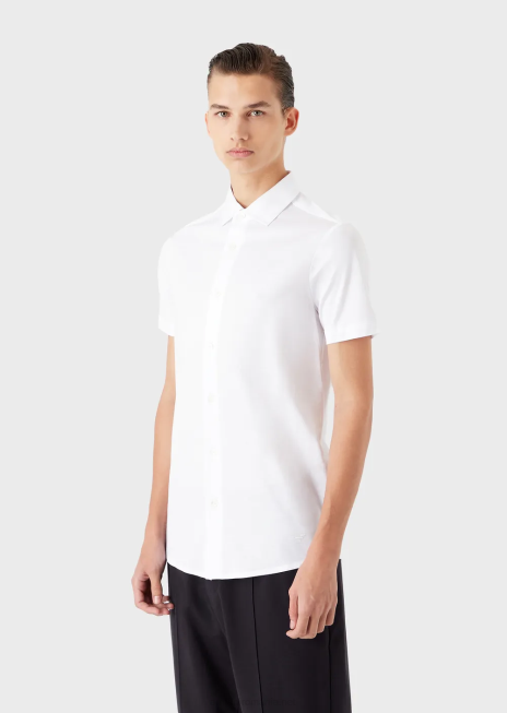 bărbați R802G1117 cămașă cu mâneci scurte din tricou din tencel Armani alb