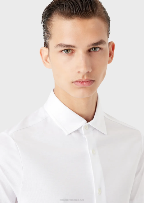 bărbați R802G1117 cămașă cu mâneci scurte din tricou din tencel Armani alb