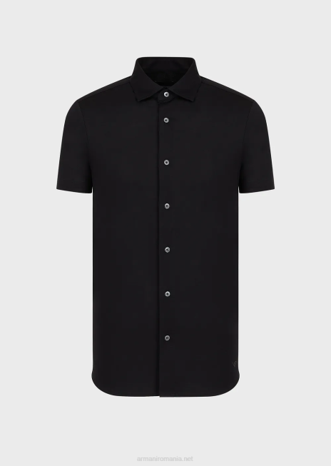 bărbați R802G1118 cămașă cu mâneci scurte din tricou din tencel Armani negru